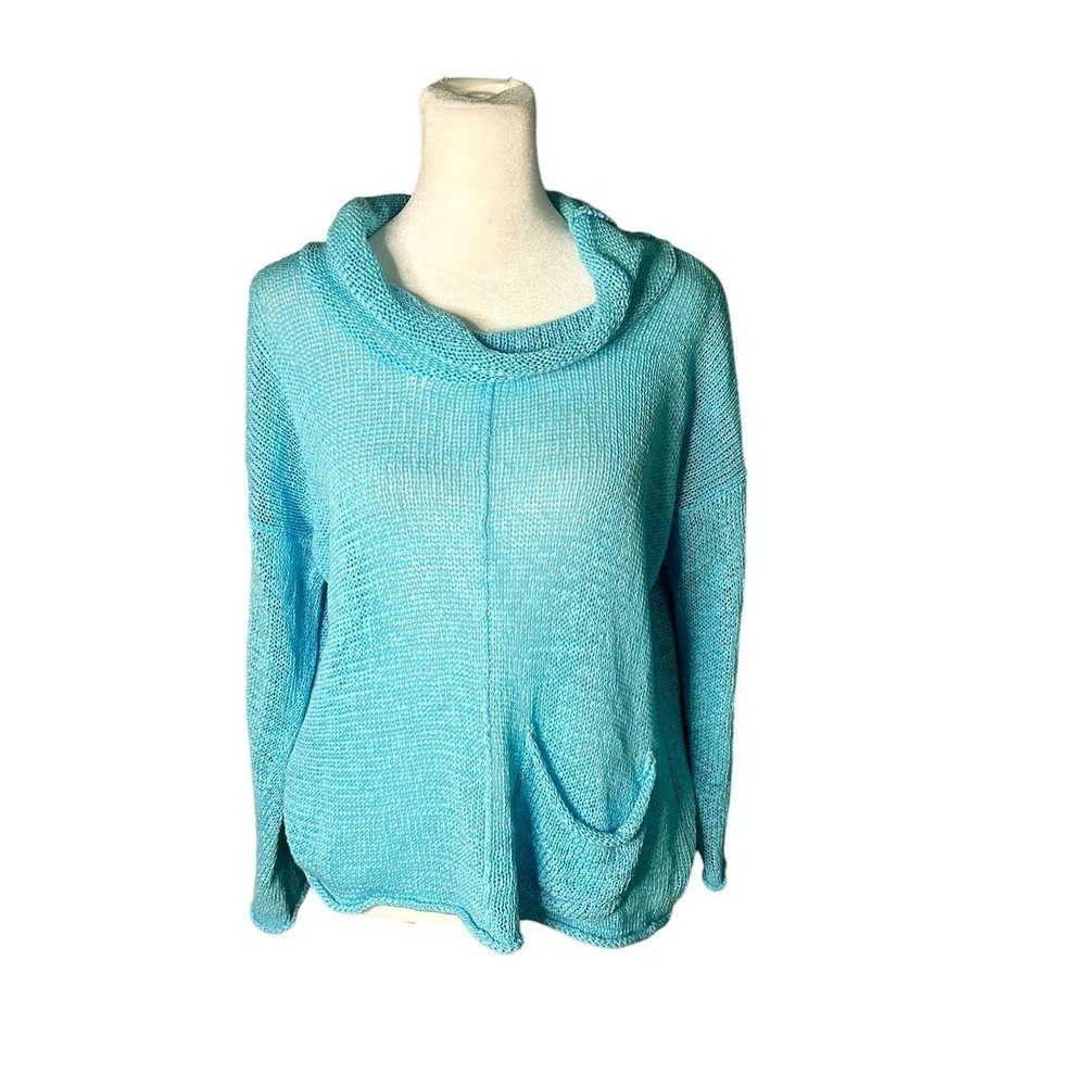 PURE Handknit Linen Blend Cowl Neck Sweater Size XS